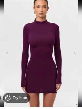 Naked wardrobe Nordstrom Women's Long-Sleeve Mock Neck Bodycon Dress - Plum l